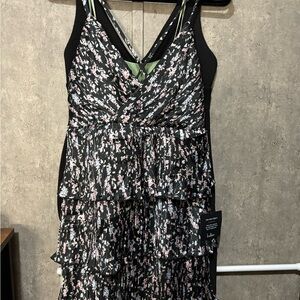 Lulu's Black and Pink Floral Asymmetrical Dress